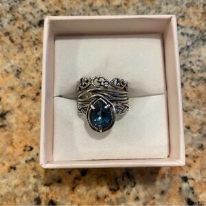 EUC Or Paz | Sterling Silver | Blue Topaz Statement Ring | Size  7.5